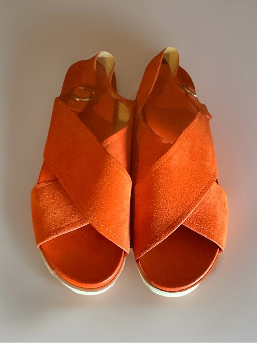 Via Spiga Orange Sued Sandals Crisscross Strap White Platform Sole Women's 10 - Picture 3 of 9